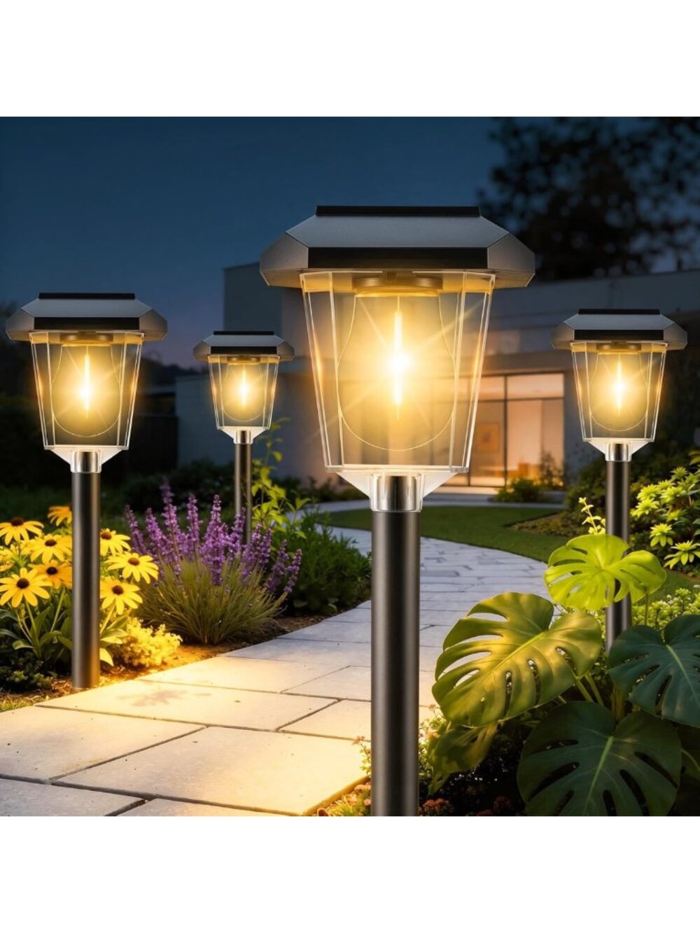 16-Pack Waterproof Solar Pathway Lights, Warm White LED Outdoor Garden Lighting